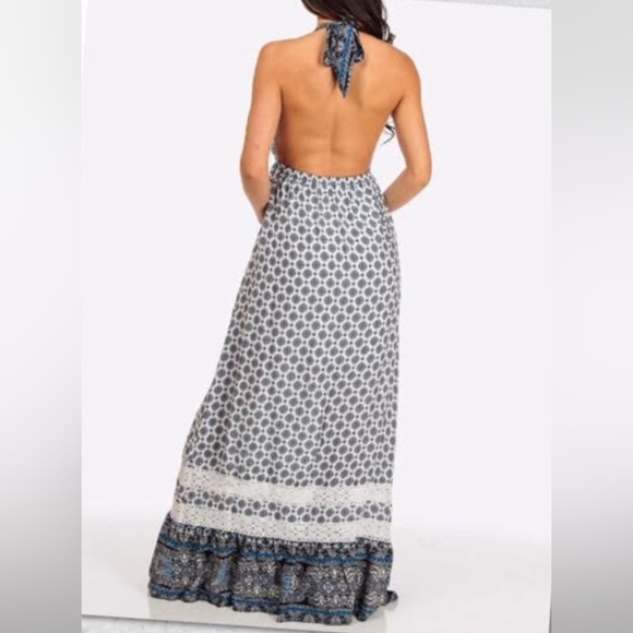 Brand New Francesca’s Collection Blue Print Boho Maxi Dress Size Small - Picture 4 of 5